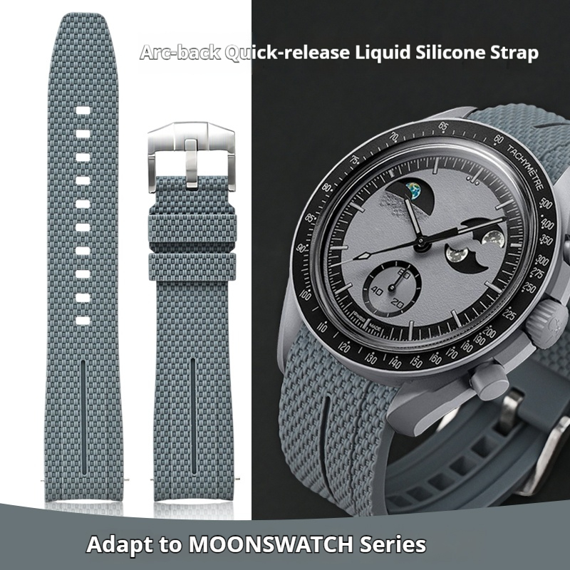  Mới Silicone lỏng Dây Đeo Cho Omega X Swatch Doanh Moonswatch Nam Nữ 20Mm đầu cong Nhanh Chóng Phát Hành Dệt Dây đồng hồ Vòng Đeo Tay Cho Seamaster 300 