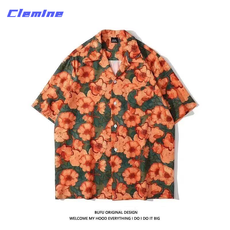 Clemine วัยรุ่นออกแบบฤดูร้อนดอกไม้เทศกาลสงกรานต์ฮาวายวันหยุดเสื้อแขนสั้น ราคา 141 บาท*ส่งฟรี