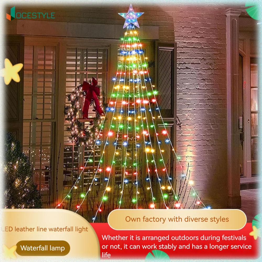 JOCESTYLE Festive LED Waterfall Tree Lights with Star Topper for Seasonal Decor Bright Multi-Color String Lights for Holidays