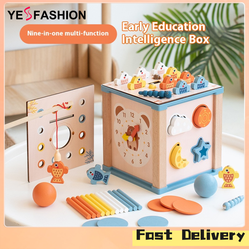 Yesfashion 9 In 1 Toddler Activity Cube Shape Sorting & Matching Wooden Educational Toys Gifts For Boys And Girls ราคา 500 บาท*ส่งฟรี