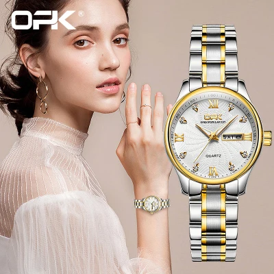 OPK new ladies waterproof quartz movement dual calendar watch
