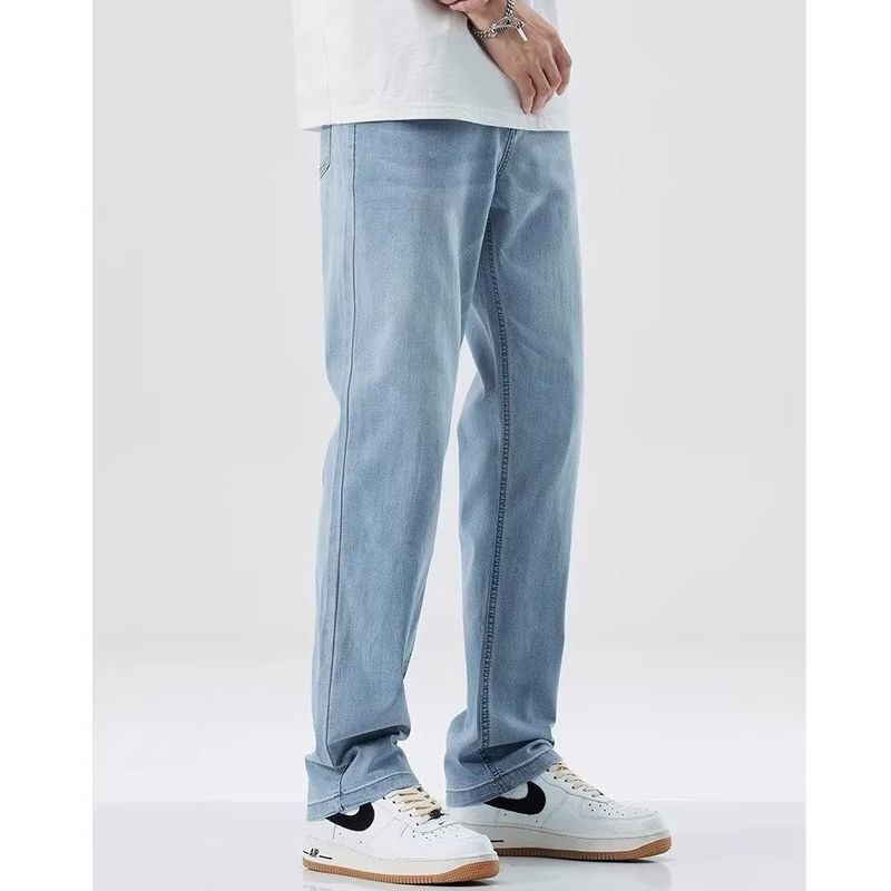 Quần Jean Nam quần ống rộng ống rộng quần denim dáng đứng co giãn thường ngày Quần Nam Lụa băng giản