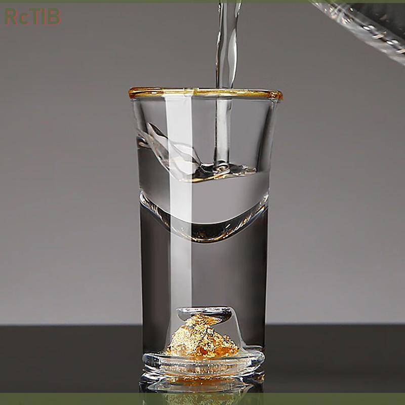 RcTlB Sang trọng pha lê thủy tinh Vodka thủy tinh Sake Shochu Thanh thủy tinh rượu mùi đôi đáy vàng lá thủy tinh cốc trà quà tặng cao cấp rượu mạnh