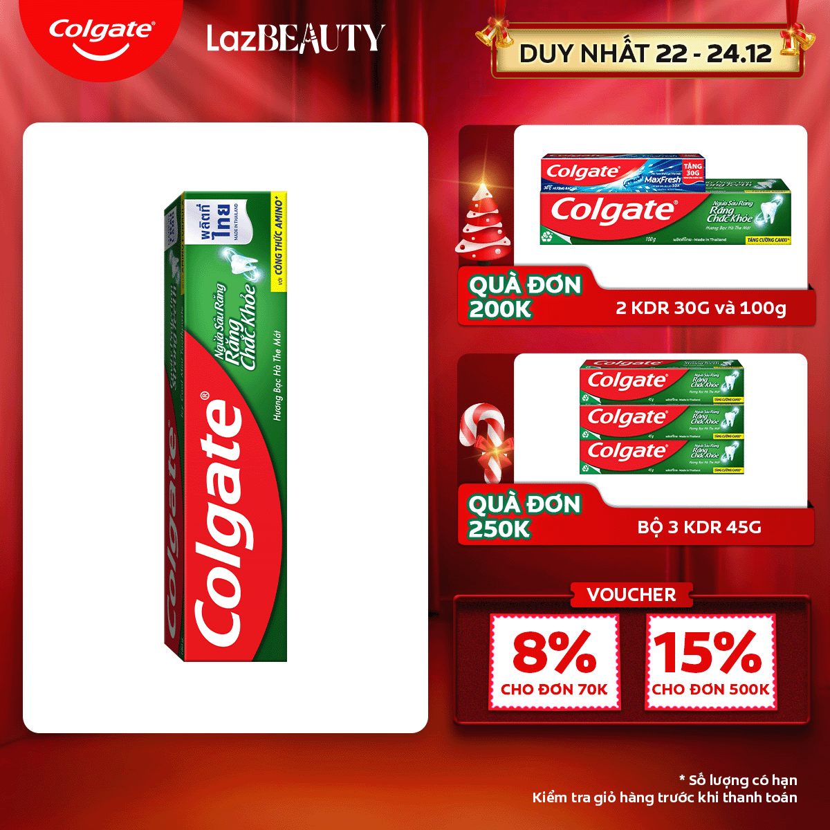 [Chỉ 22 - 24.12_Áp Voucher giảm thêm 8%]Kem đánh răng Colgate ngừa sâu răng răng chắc khỏe 45g/tuýp