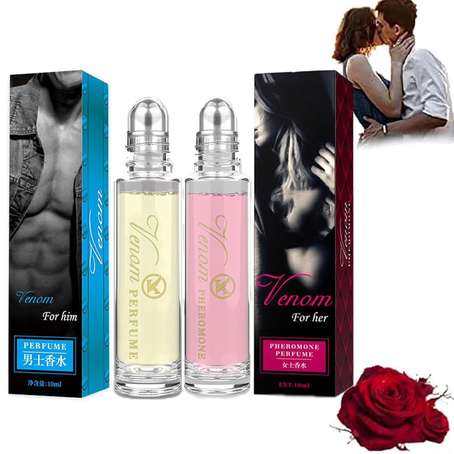 Hộp nước hoa pheromone hoa hồng, nước hoa dạng lăn di động, hộp nước hoa pheromone hoa hồng, dầu nướ