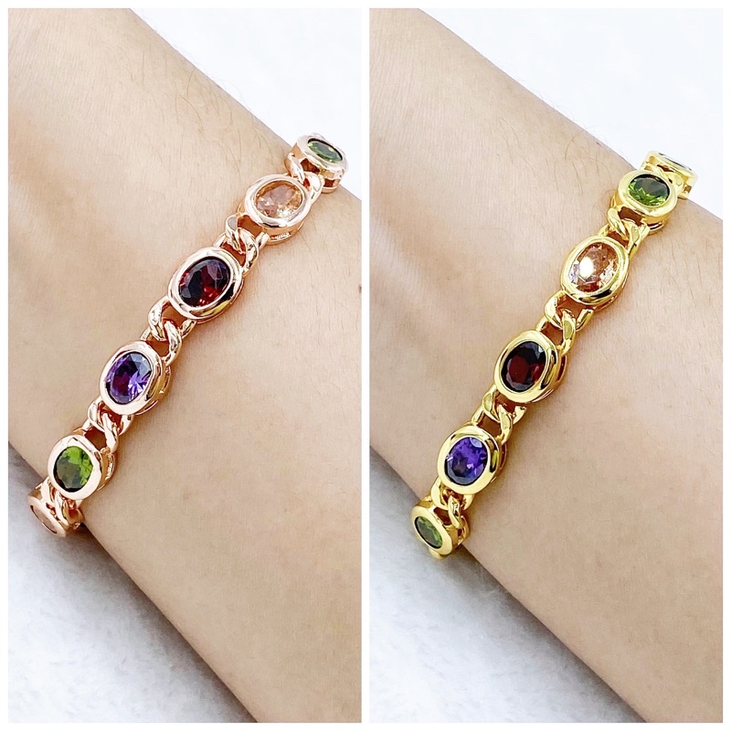 nirichstore gold bracelet decorated with multi-colored gems, length 18 cm. 2 baht gold bracelet, beautiful cloned gold 0126 ราคา 640 บาท*ส่งฟรี