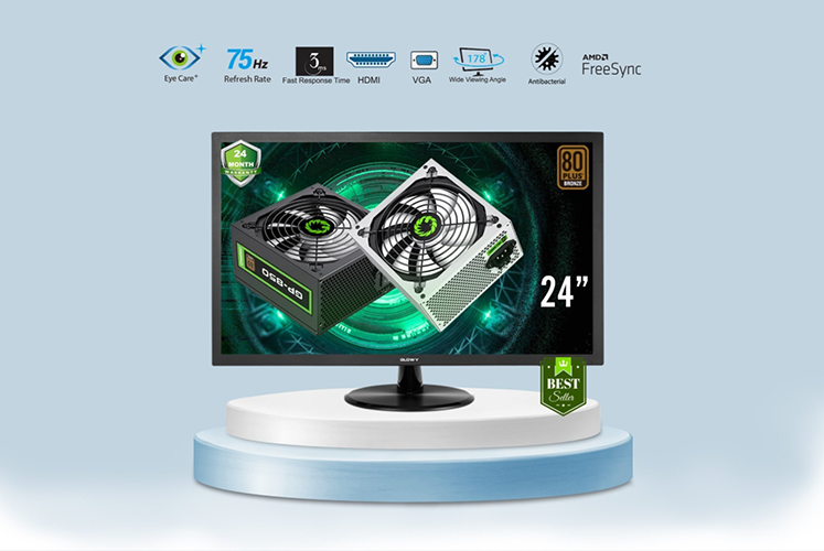 MÀN HÌNH LCD 24' GLOWAY GW24 (GL24) Chính hãng (LED - VGA, HDMI, 1920x1080, 75Hz, Kèm cáp HDMI, Treo tường, BH 24T)