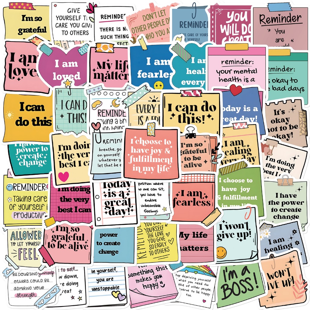 [KW] Positive Affirmation Stickers – Motivational Quotes Self-Love & Mental Wellness Stickers for Journals and Laptops