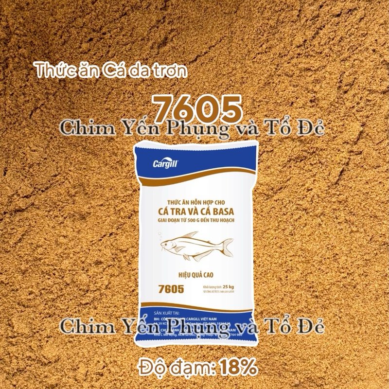1KG Cám cá tra Cargill 7605 xay sẵn 18% đạm cho cá (da trơn) ăn hoặc dùng câu cá, nuôi cá.