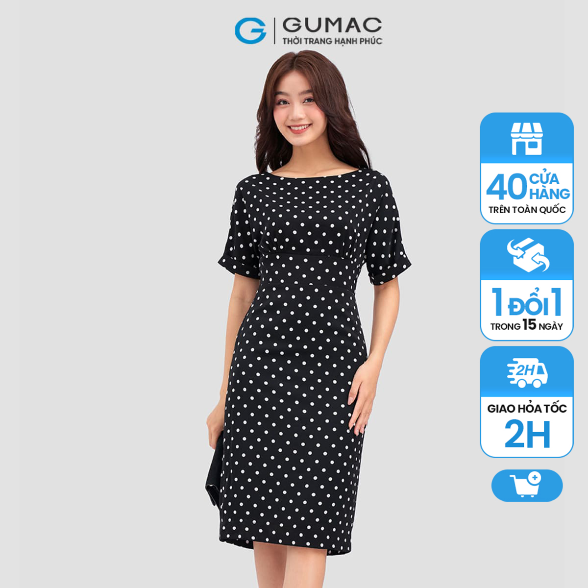 Đầm tay liền thắt nơ dc12053 thời trang gumac