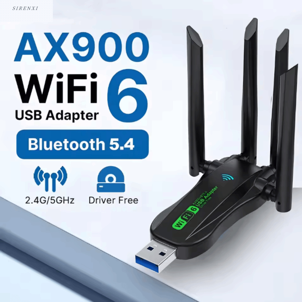 SIRENXI Bluetooth 5.4 Bộ chuyển đổi USB WiFi6 băng tần kép AX900 4 ăng-ten Thẻ mạng không dây Kết nối ổn định Mạnh mẽ Thiết bị WiFi 900Mbps Dành cho máy tính/PC/máy tính bảng Giá 247,000 Đồng*Miễn phí vận chuyển