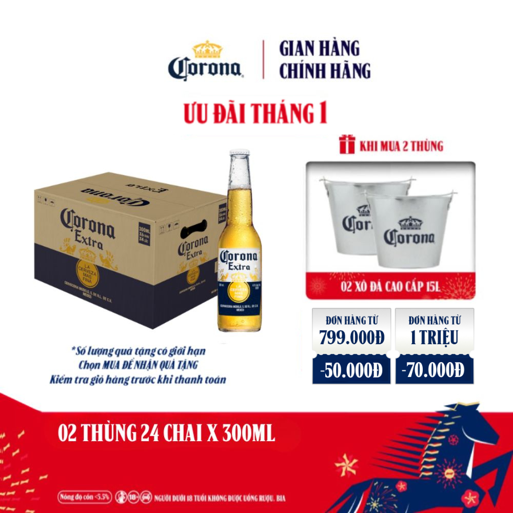 Combo 2 Thùng 24 Chai Bia Corona Extra Nhập Khẩu (300ml/chai)