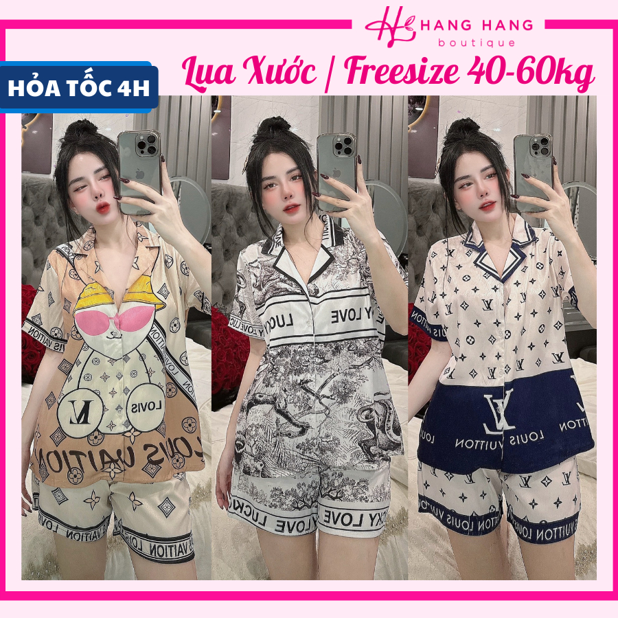 Bộ đồ ngủ cỡ nhỏ 40-60kg, đồ bộ nữ pijama đùi ngắn tay cộc lụa xước, đồ ngủ lụa mặc nhà thiết kế thương hiệu sang chảnh