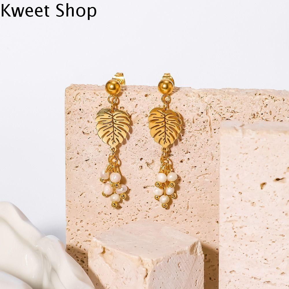 KWEET SHOP Bông tai lủng lẳng Hạt Charm hình lê lá vàng Hiện đại Thanh lịch Bông tai thả Sáng Tạo Thép không gỉ Hoa tai tán lá Phụ nữ