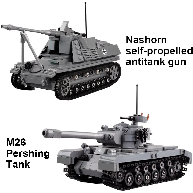 WWII Đức bọc thép xe nashorn tự hành antitank khối gạch xây dựng U.S. M26 pershing Tank tượng mô hình lính moc đồ chơi