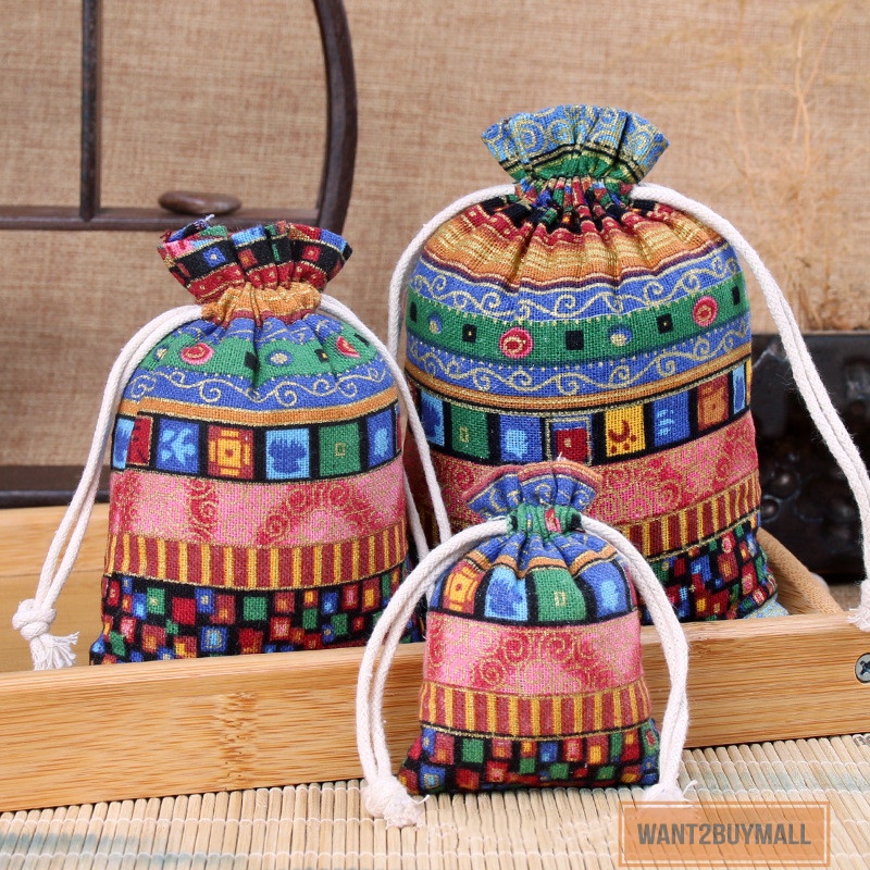🇲🇾 Drawstring National Ethnic Art Style Cloth Linen Jewelry Pocket Bag Exotic Accessory Pendulum Uncang Emas Gift Bag