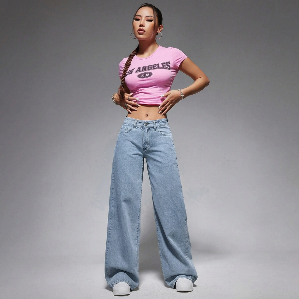 ZARA Denim jeans Wide Leg  Baggy Style Straight Pants For Women