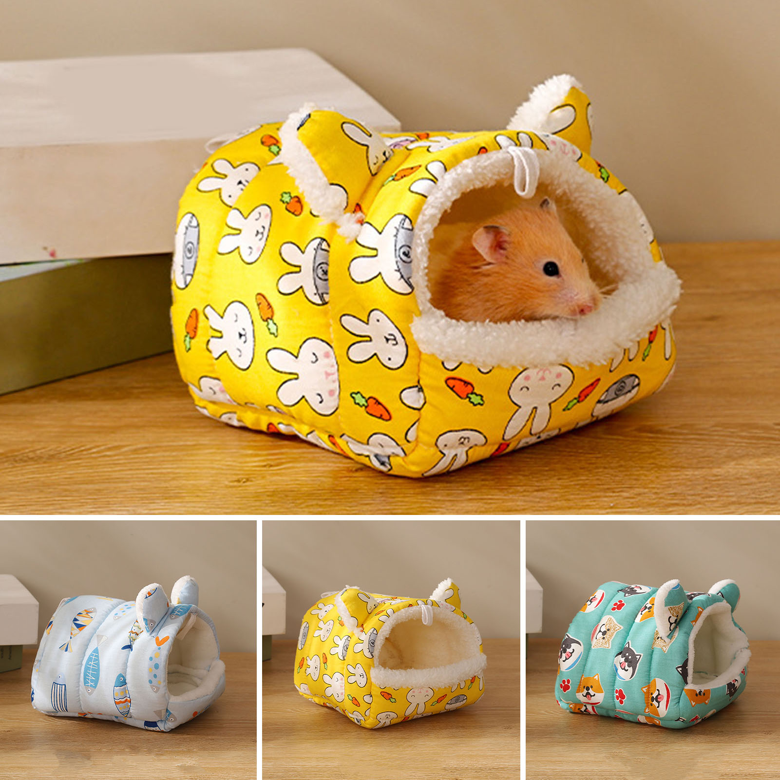 Zelans bán kèm Giường Thú cưng ổ cho chuột Hamster ấm cúng nhà hamster Dễ Thương Thỏ hoạt hình in hình củ cà rốt Giường thú cưng cho lợn guinea chuột Chuột mùa đông ấm áp cho động vật nhỏ