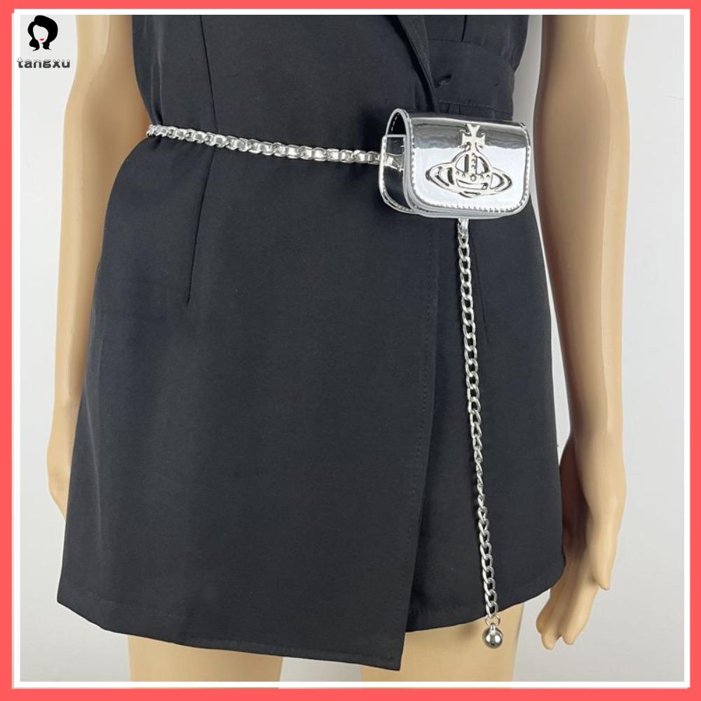 TANGXU926926929 PU Túi đeo hông Màu trơn Đơn giản Túi nhỏ Hợp thời trang Túi đeo hông dây xích phong cách punk