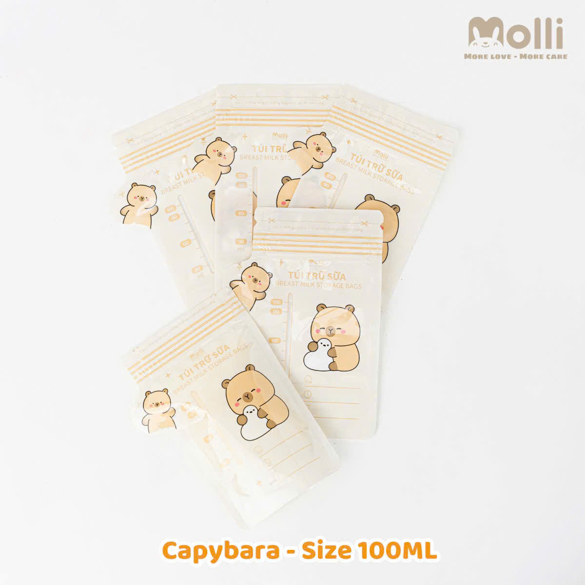Túi Trữ Sữa Molli Hộp 30 Túi 100ml Khóa Zip Đôi Không Chứa BPA Thiết Kế Vòi Đổ Thông Minh Bebi123shop