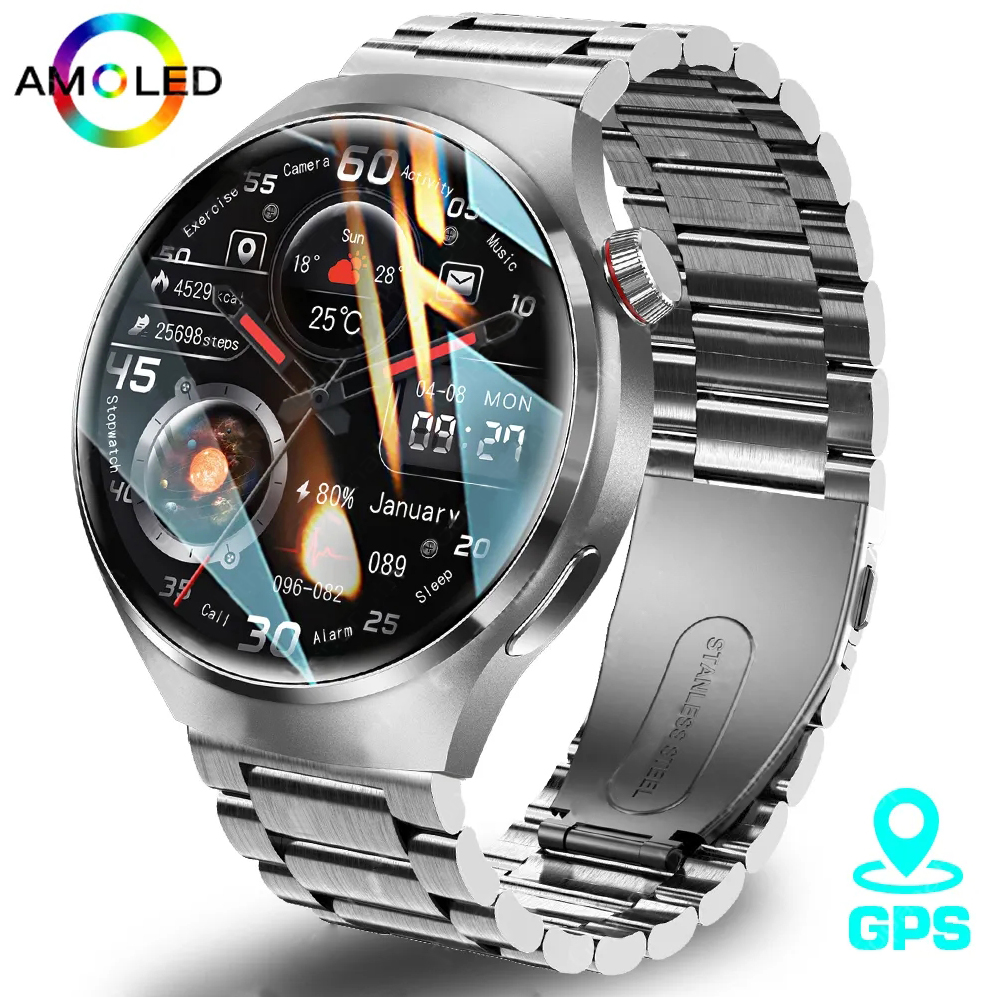 For Huawei Xiaomi NFC Smart Watch Men GPS Tracker AMOLED 454*454 HD Sc –  AOOKMIYA