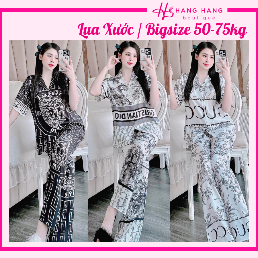 Bộ đồ ngủ bigsize 50-75kg, pijama dài cộc tay ngắn lụa xước, đồ bộ nữ đồ ngủ lụa mặc nhà thiết kế thương hiệu sang chảnh