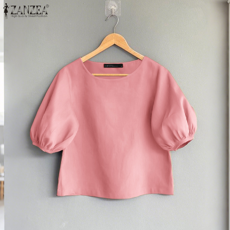 ZANZEA Women Streetwear Casual Short Sleeve Blouses Crew Neck Solid Color Bohemian Top #0414 ราคา 150 บาท*ส่งฟรี