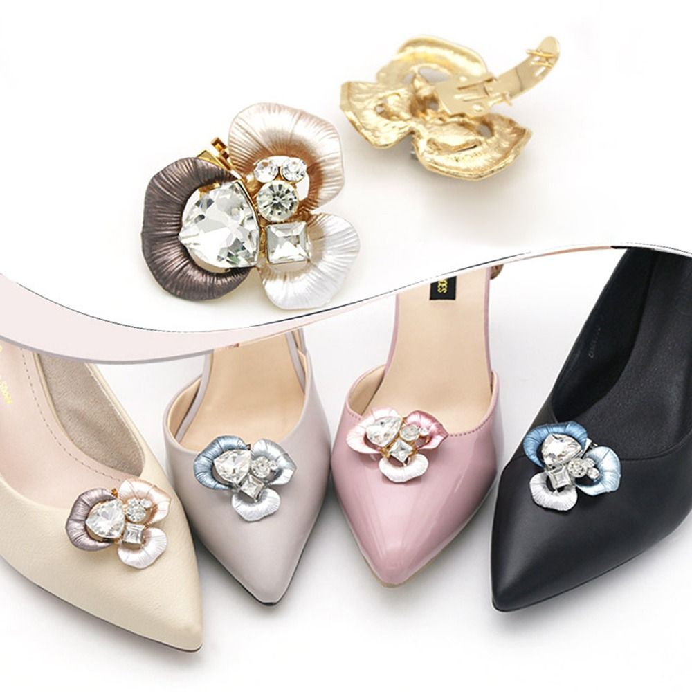 OKDEALS Women Wedding Flower Clamp Rhinestone Shoe Clip Shiny Decorative Clip Shoe Decoration Charm Buckle