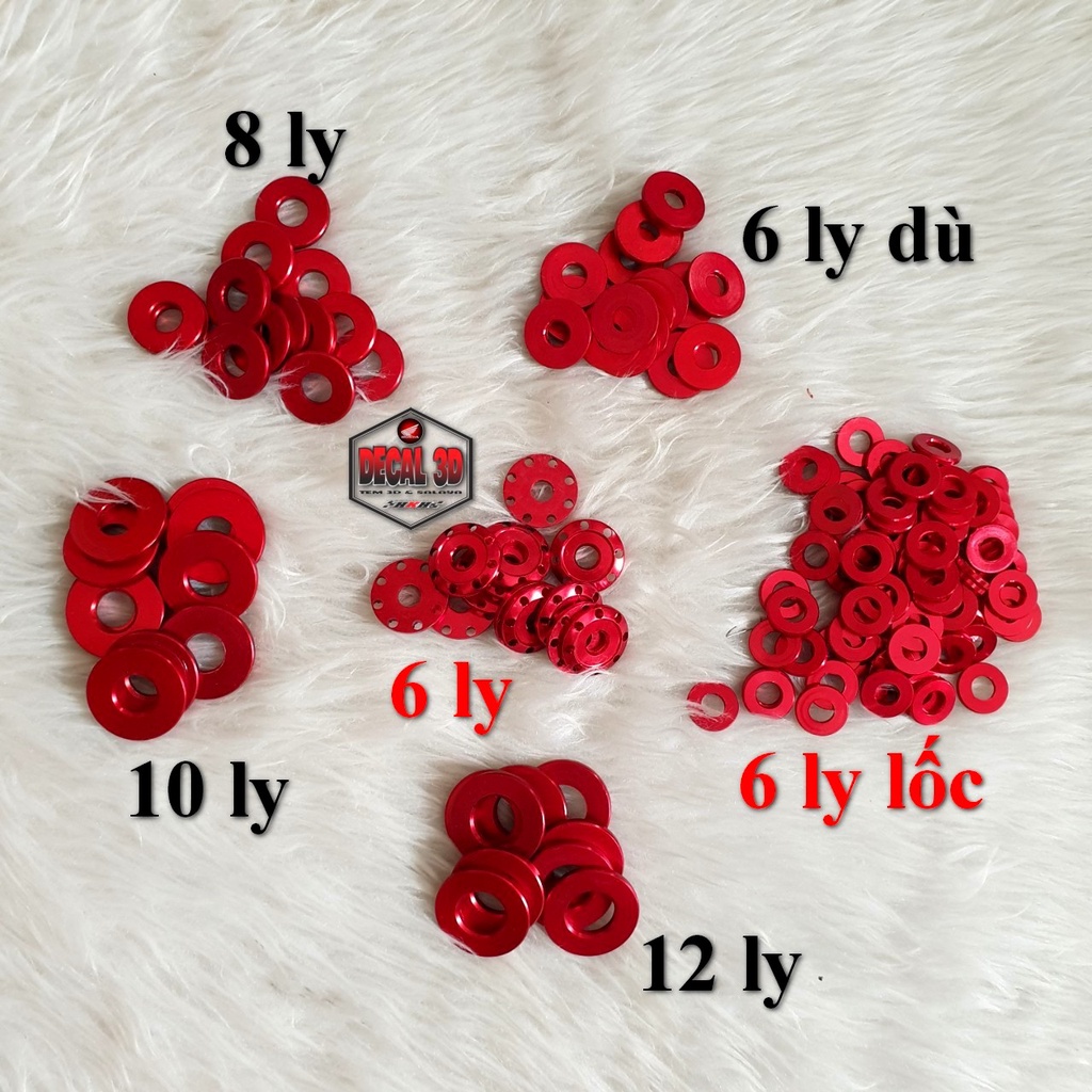 Lông đền nhôm đỏ 6 ly 8 ly 10 ly 12 ly trang trí xe máy cực đẹp