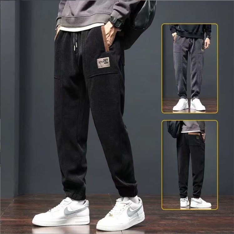 Quần jogger nhung nam đen mềm mại 2 lớp lót nỉ khô thoáng thấm hút mồ hôi q03 pon.mens