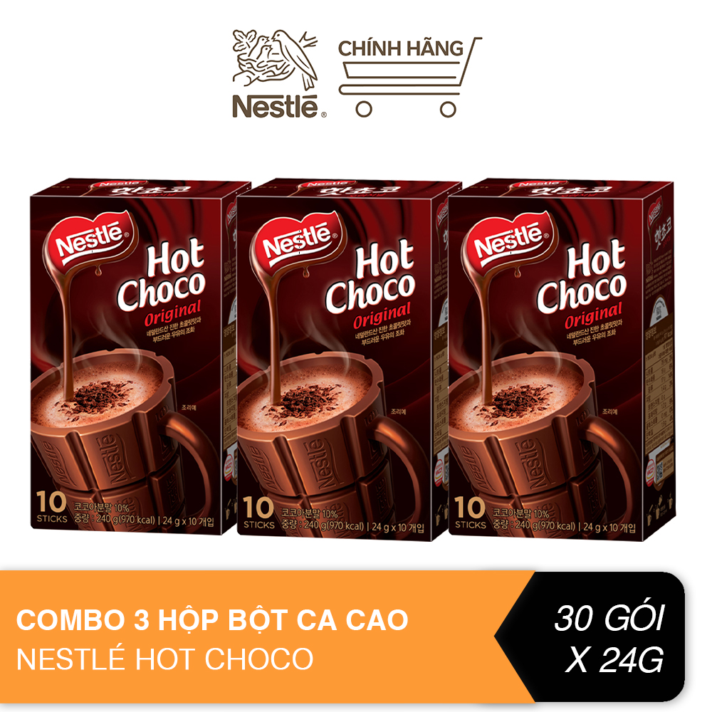 Combo 3 hộp bột ca cao Nestlé Hot Choco 10 gói x 24g