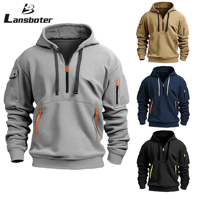 Lansboter áo hodie áo khoác hoddie áo hoodie đi học sweater áo thu đông Áo len nam có mũ khóa kéo chui đầu nhiều túi áo khoác thể thao nam giản dị