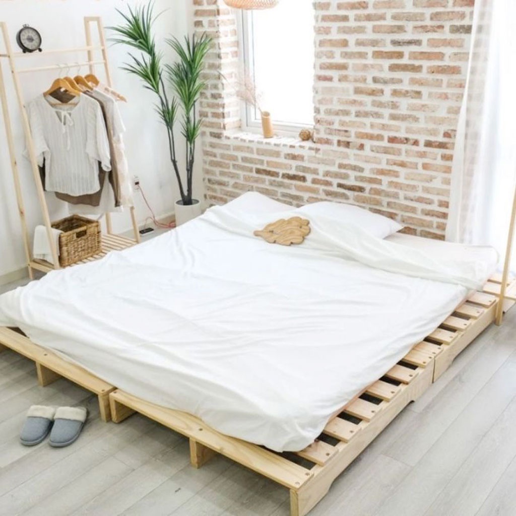 Giường Pallet gỗ thông gập gọn lắp ráp siêu rẻ, giường ngủ gỗ thông pallet - Cao 10cm