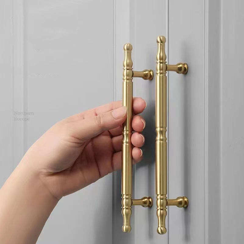 [khog] Solid Brass Handles for Furniture American Simple Kitchen Drawer Cabinet Door Knobs and Handles Gold