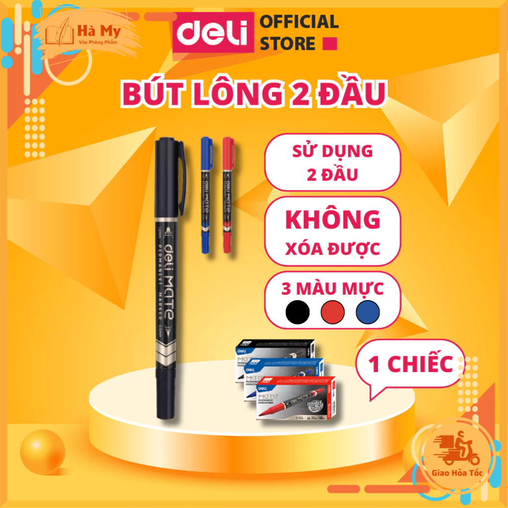 Bút Lông Deli Bút Dạ Kính Đánh Dấu 2 Đầu Không Xóa Được Dùng Cho Văn Phòng