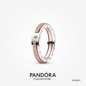 Pandora Two-tone Logo & Pavé Ring in Sterling Silver