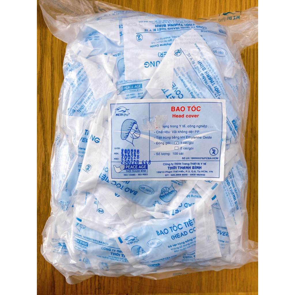 Bao tóc, nón con sâu tiệt trùng từng cái Medi Pro