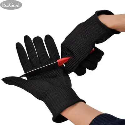 EsoGoal Cut Resistant Gloves Anti-Vibration Gloves Heat Resistant Knit Safety Work Gloves High Performance Level 5 Protection 1 Pair (One Size, Black)