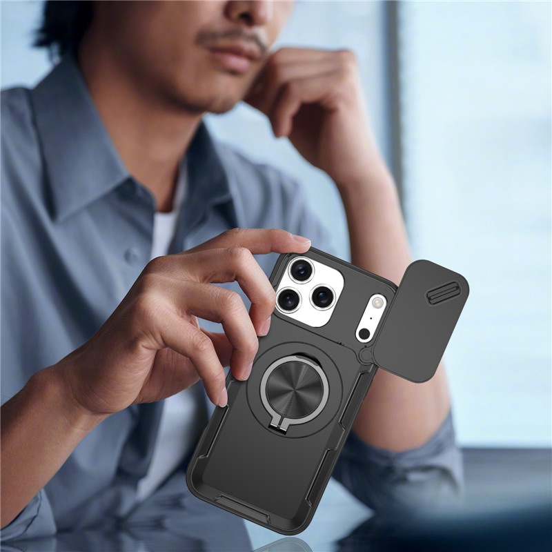 Phone Case For Iphone With Slide Camera Cover Ring Stand Armour_voghion.com