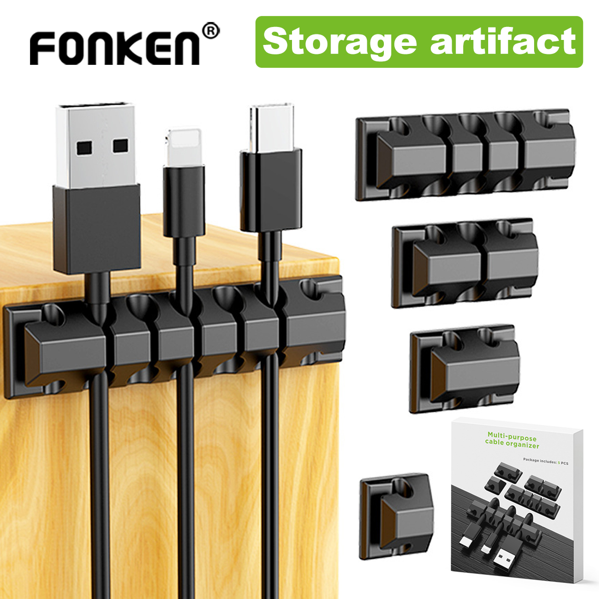 Fonken 5 gói quản lý cáp phụ kiện giữ dây cáp dây kẹp tổ chức tự dính kẹp cáp cho sạc để bàn Cáp văn phòng nhà