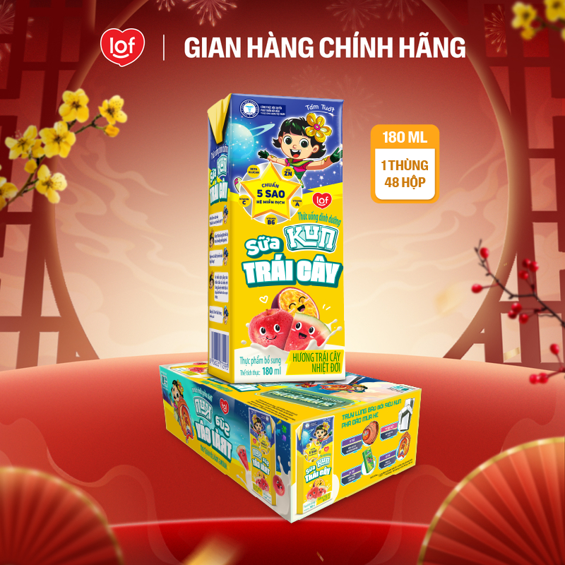  Sữa trái cây KUN vị trái cây thùng 48 hộp x 180ml 
