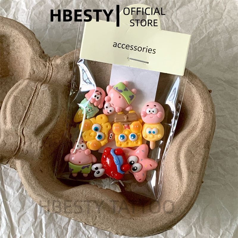 HBESTY SpongeBob SquarePants cream glue accessories fan seamless sticker water cup sticker car sticker refrigerator sticker hole shoe flower DIY material