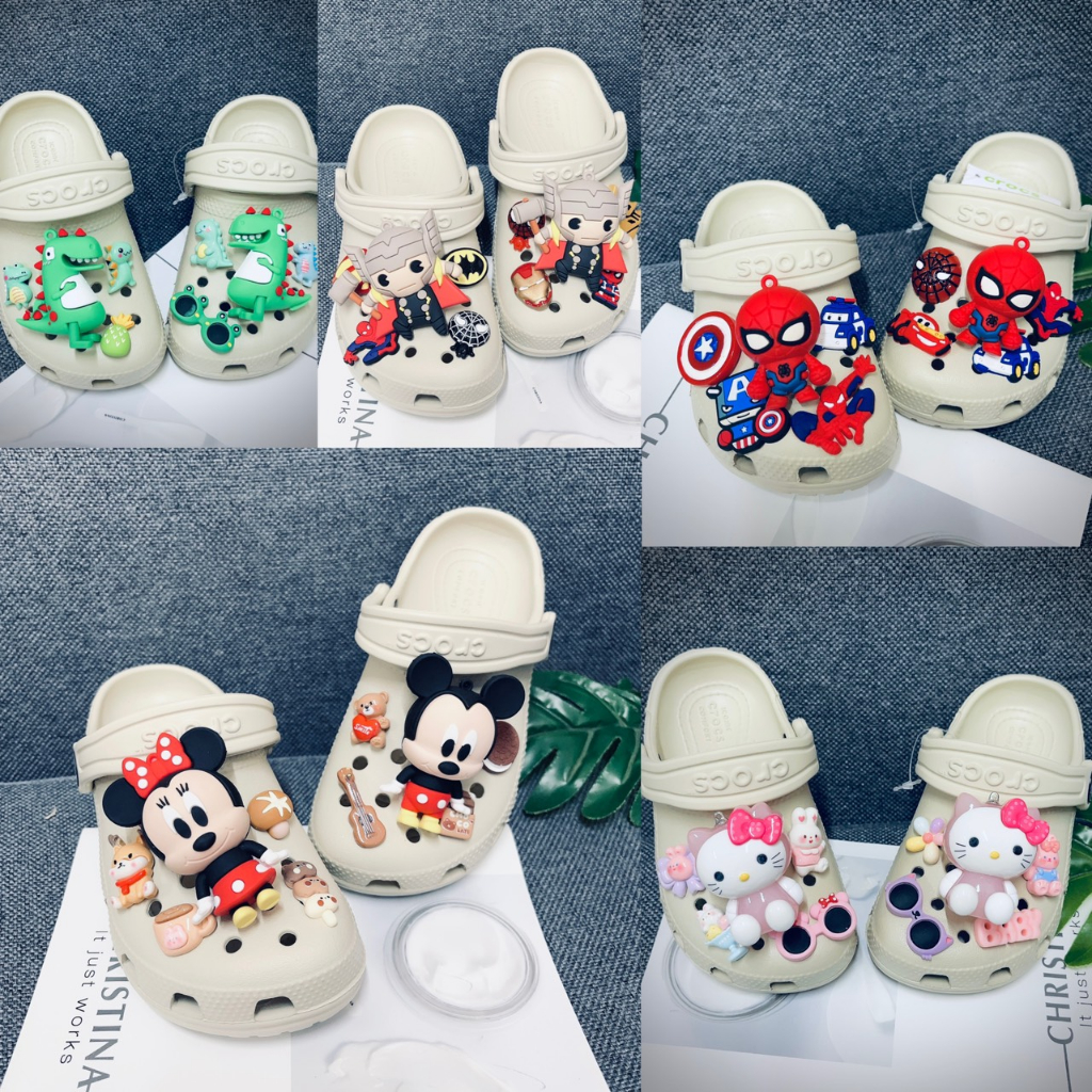 Tặng 12 sticker - dép cross cho bé trai bé gái hannakids sục crocs classic cho trẻ em giày xục clog kid xuất khẩu màu be