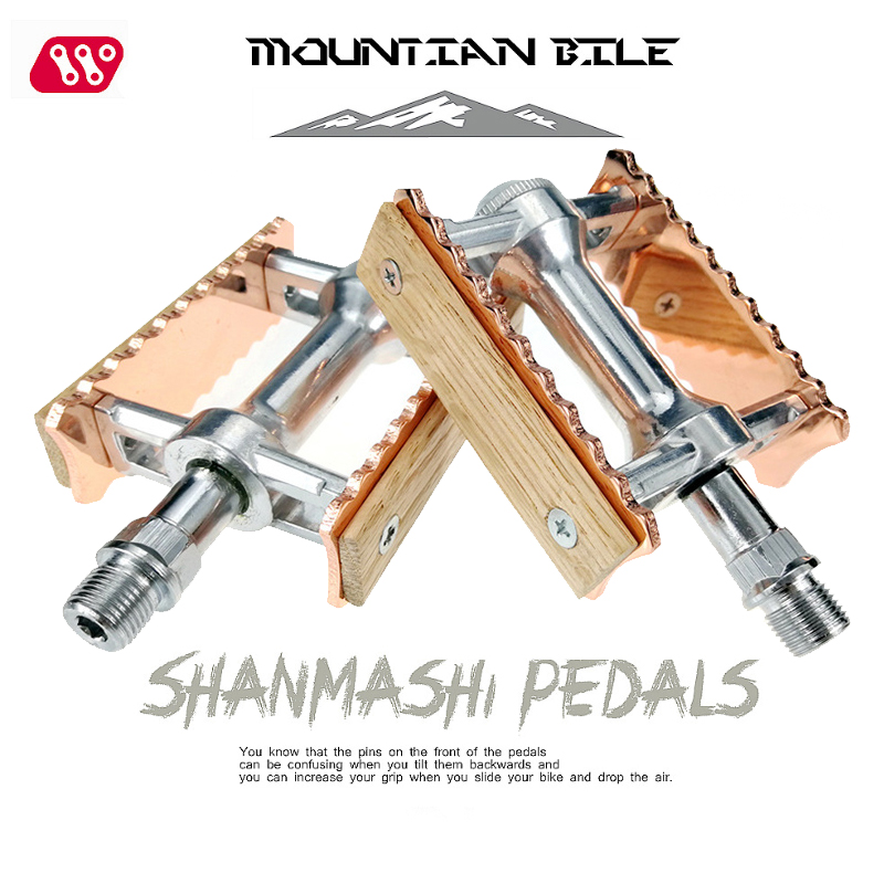 SMS Ultralight Aluminum Alloy Pedals for MTB Road Bike, Non-slip, Classical and Wooden Retro Style, Model FX1 PP.U