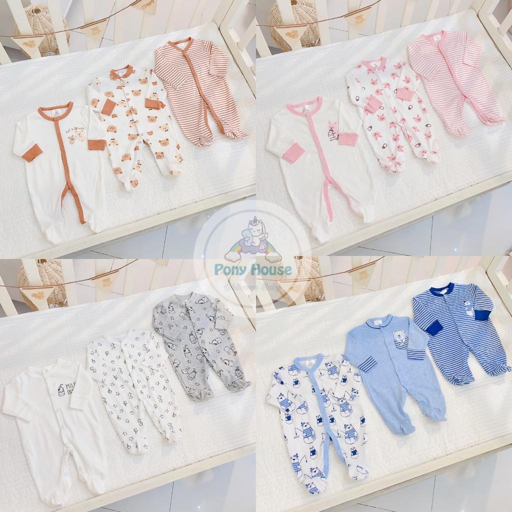 Body Dài Tay Liền Tất Little Duck - Set 3 Bộ Bodysuit Chất Cotton Cho Bé Trai, Bé Gái Sơ Sinh Đến 9 Tháng