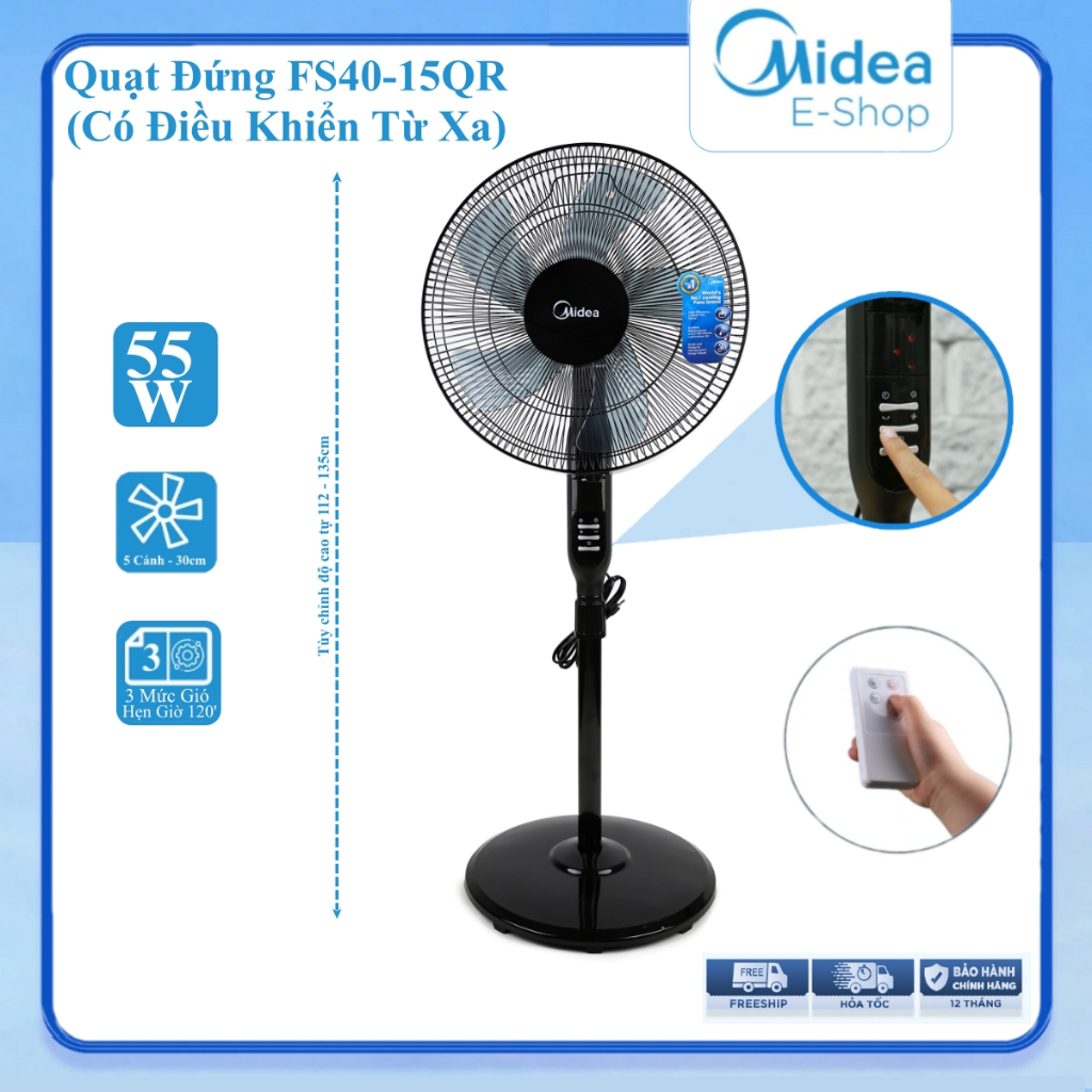 Quạt đứng 5 cánh midea fs40-15qr
