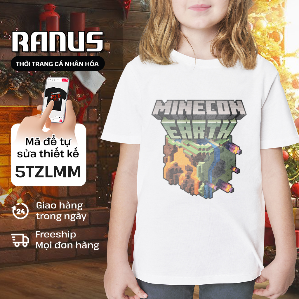 Áo thun Classic Mine Craft - MINECON EARTH Ranus Kid Premium cao cấp bé trai gái