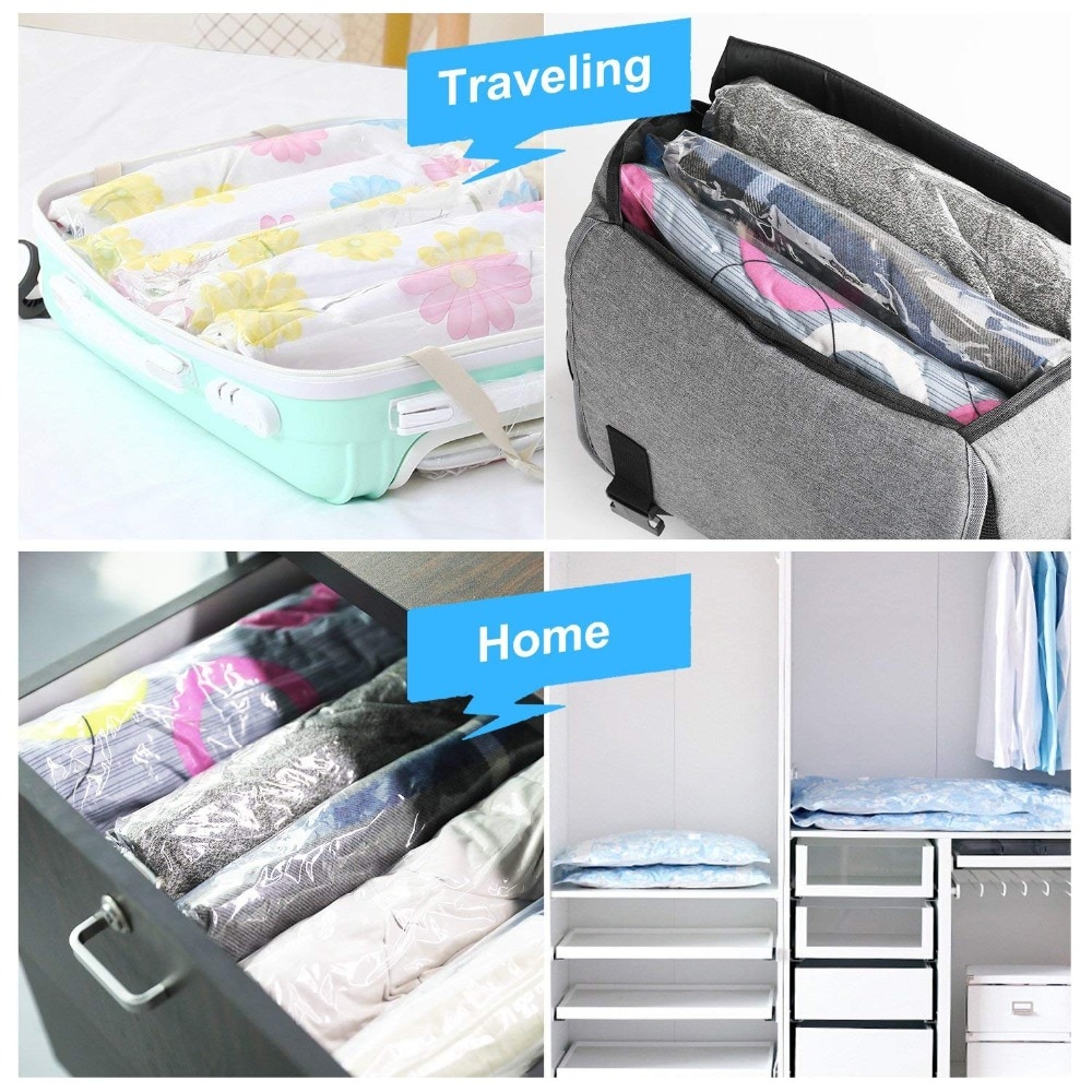12Pcs Quần Áo Nén Lưu Trữ Túi Tay Cán quần áo chất liệu có thể nhìn xuyên thấu Hút Chân Không túi đóng gói Tiết Kiệm Không Gian Túi Cho Trang Chủ Du Lịch