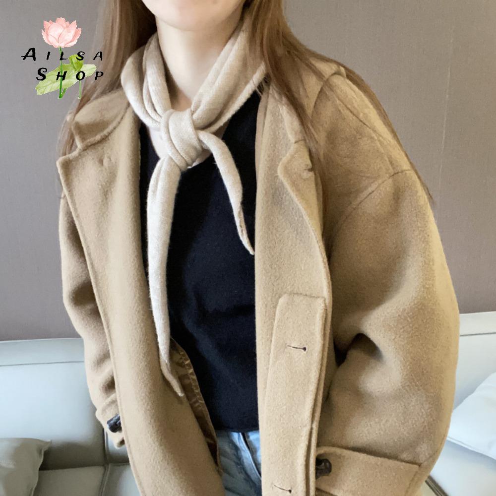 AILSA Chống gió Khăn quàng cổ tam giác dệt kim Mềm Phong cách Hàn Quốc Khăn choàng Cashmere cho nữ Thanh lịch Ấm áp Khăn quàng cổ Cashmere mùa đông Nữ