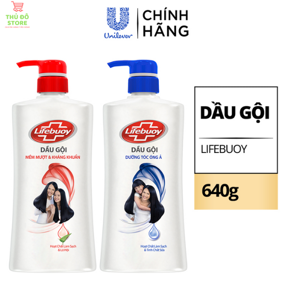 Dầu gội đầu lifebuoy mềm mượt kháng khuẩn/ dưỡng tóc óng ả - chai 640g